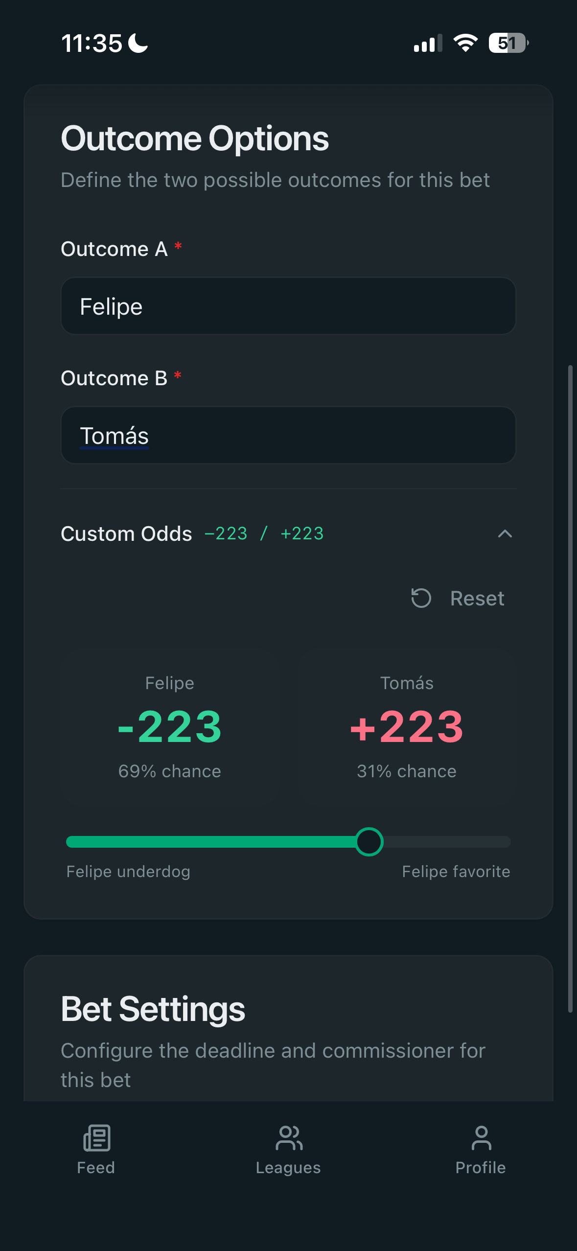 Custom odds